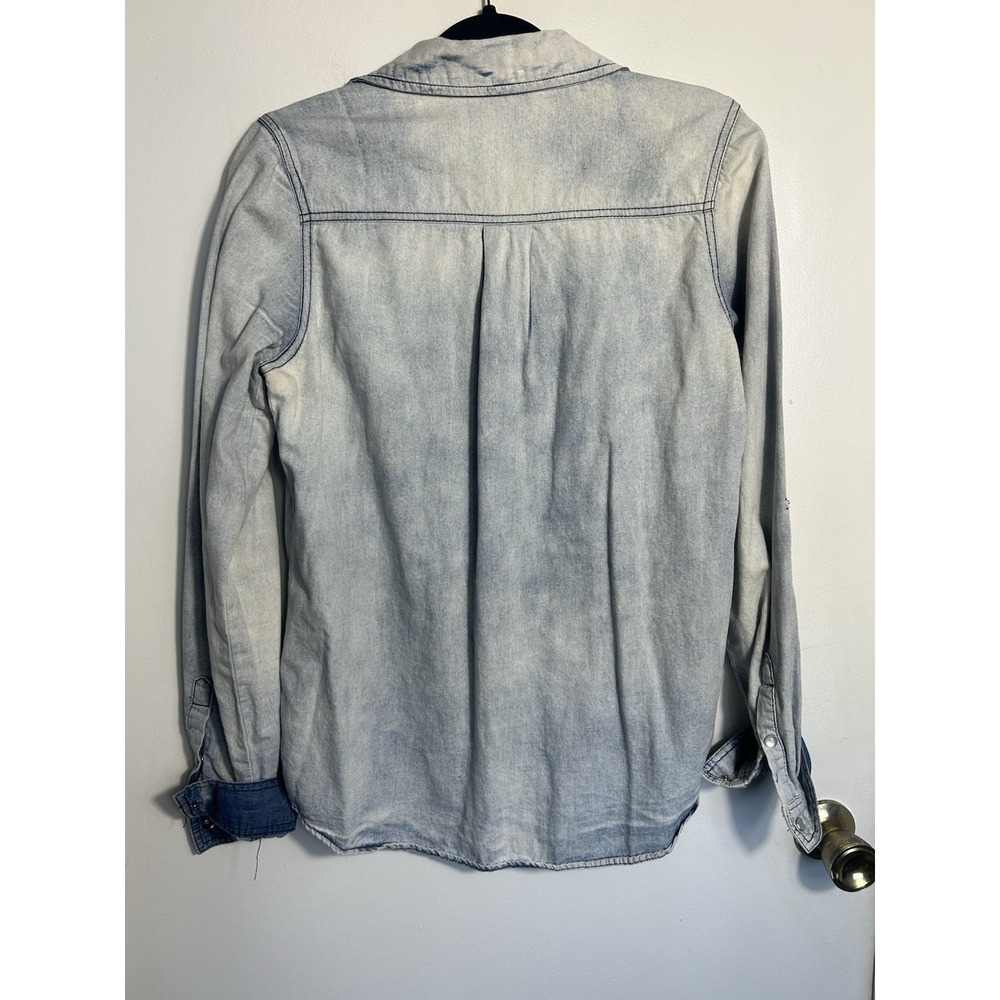 Vanity‎ Acid Wash Denim Western Snap Front Shirt Light Wash 100% Cotton Large - Picture 10 of 11